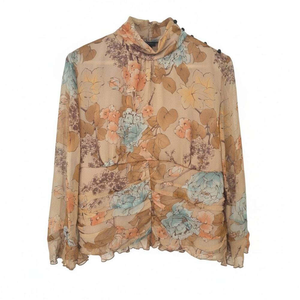 Vintage WDNY Silk Blouse Sz L Floral Feminine Quiet Luxury Y2K Career Feminine